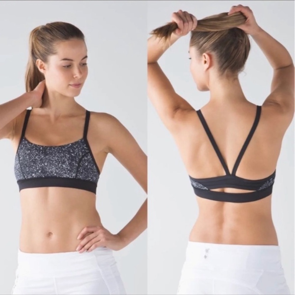 Lululemon black white speckled sports bra 8